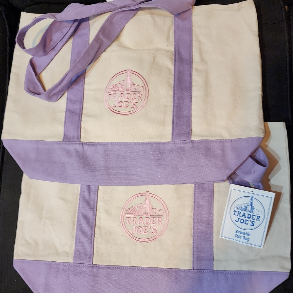 Trader Joe's Lavender Canvas Tote (Large, 2 In Bundle)